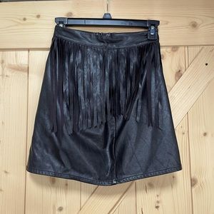 H&M Black faux leather fringe mini skirt | Size 2